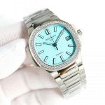 Swiss Copy Patek Philippe Nautilus Diamond Bezel Cyan Dial 35.2mm